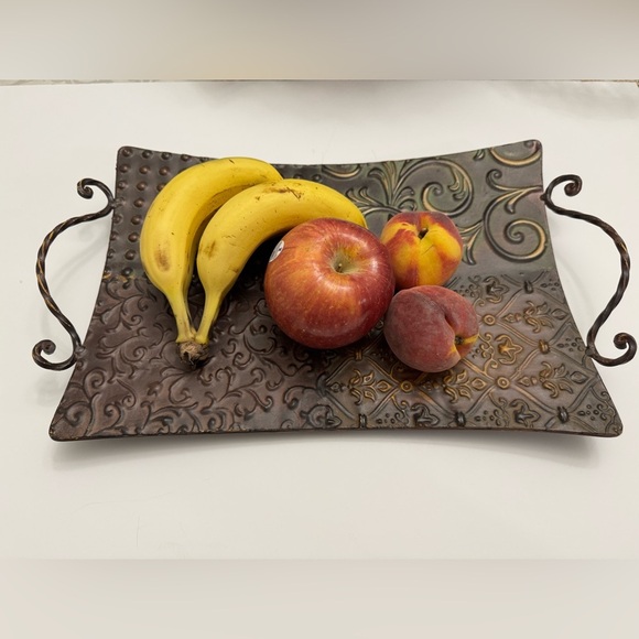 Ornate Brown Metal display Tray with Handles - Picture 1 of 7